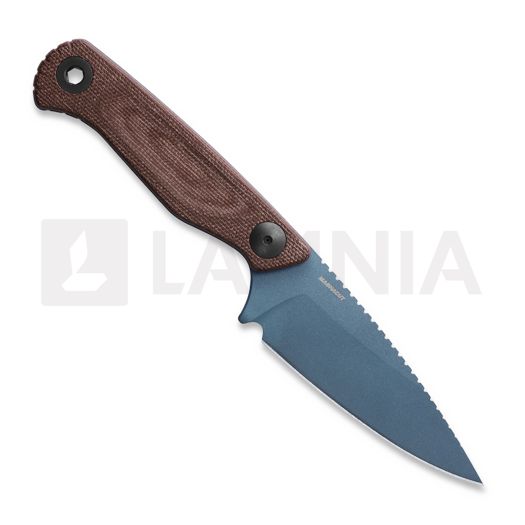 Benchmade Dacian Magnacut Blue Titanium Cerakote knife, brown canvas micarta, leather sheath 203BT-03