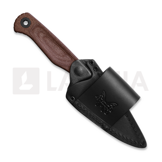 Benchmade Dacian Magnacut Blue Titanium Cerakote veitsi, brown canvas micarta, leather sheath 203BT-03