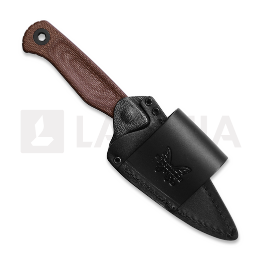 Benchmade Dacian Magnacut Blue Titanium Cerakote knife, brown canvas micarta, leather sheath 203BT-03