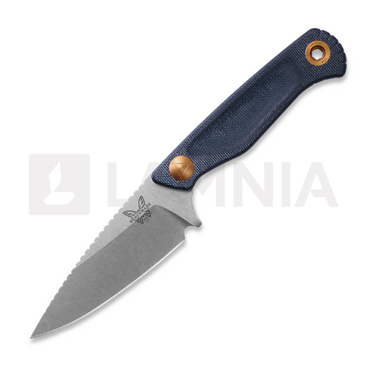Benchmade Dacian Magnacut Satin סכין, blue denim micarta, leather sheath 203-04