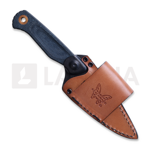 Benchmade Dacian Magnacut Satin knife, blue denim micarta, leather sheath 203-04