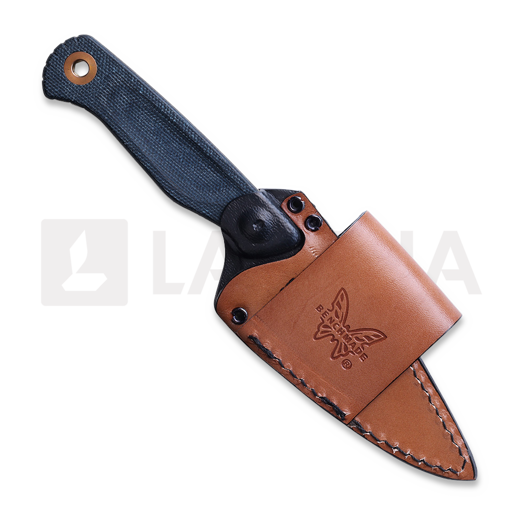 Benchmade Dacian Magnacut Satin kniv, blue denim micarta, leather sheath 203-04