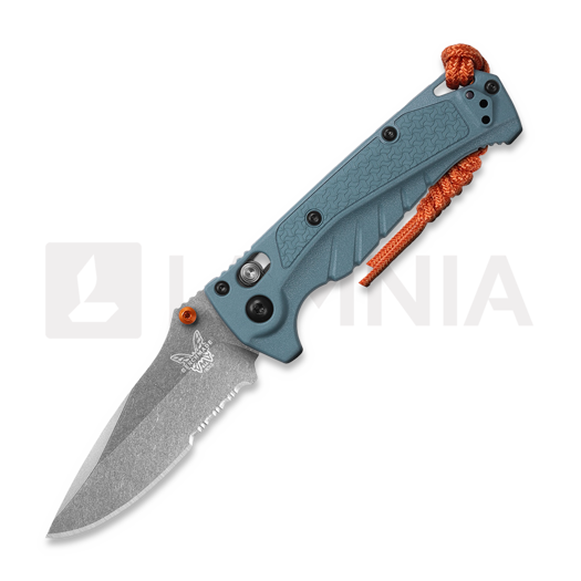 Benchmade Mini Adira 접이식 나이프, depth blue grivory, 톱니 모양 칼날 18065S