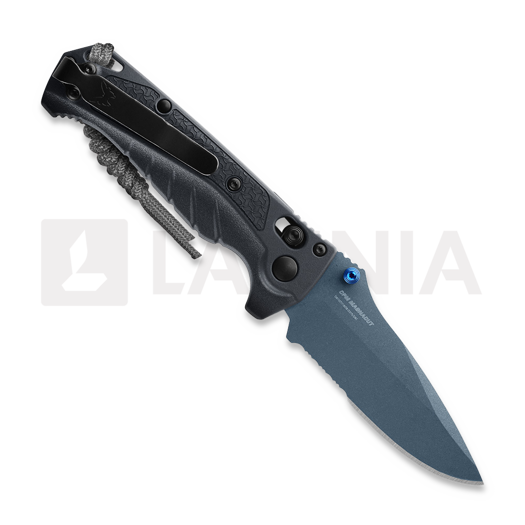 Benchmade Mini Adira Blue Titanium Cerakote kääntöveitsi, tempest grey grivory, combo terä 18065SBT-01