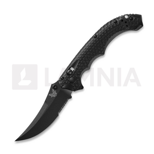 Benchmade Mini Bedlam Cobalt Black Cerakote 접이식 나이프, Black G10, 톱니 모양 칼날 865SBK