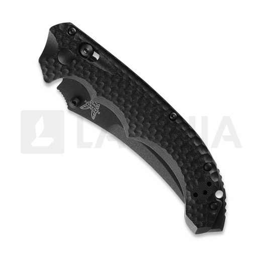 Briceag Benchmade Mini Bedlam Cobalt Black Cerakote, Black G10, zimţat 865SBK