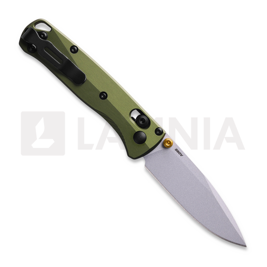 Benchmade Mini Bugout S90V Crushed Silver Cerakote foldekniv, woodland green grivory 533SL-10