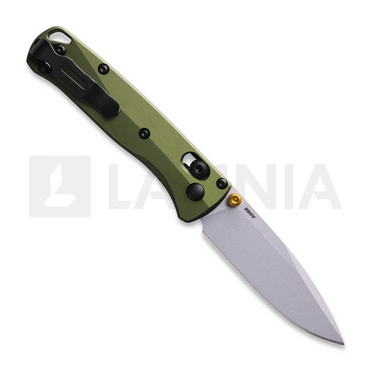 Benchmade Mini Bugout S90V Crushed Silver Cerakote 折り畳みナイフ, woodland green grivory 533SL-10