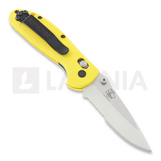 Coltello pieghevole Benchmade Mini-Griptilian, stud, giallo, dentatura lama 556S-YEL