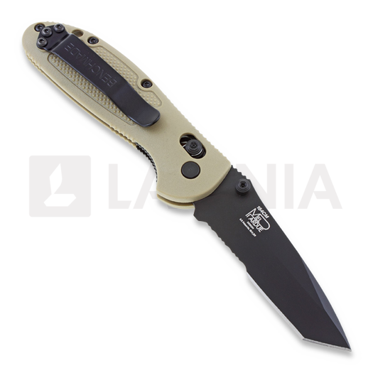 Benchmade Mini-Griptilian folding knife, tanto, black, sand, combo edge 557SBKSN