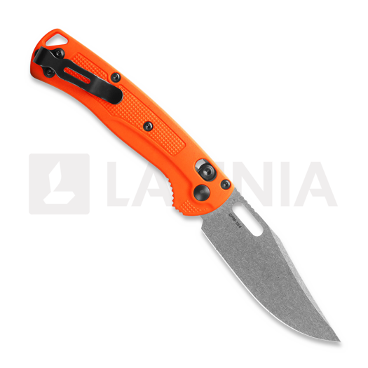 Benchmade Mini Taggedout CPM-154CM Stonewash sulankstomas peilis, orange grivory 15533