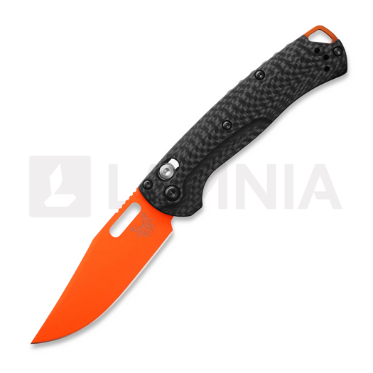 Benchmade Mini Taggedout MagnaCut Orange Cerakote sulankstomas peilis, carbon fiber 15533OR-01
