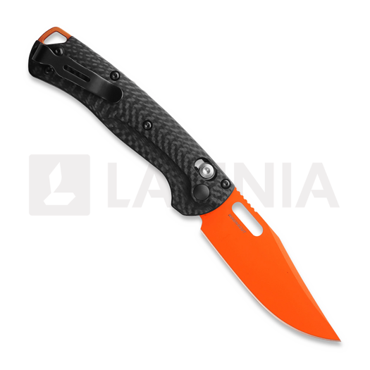 Couteau pliant Benchmade Mini Taggedout MagnaCut Orange Cerakote, carbon fiber 15533OR-01
