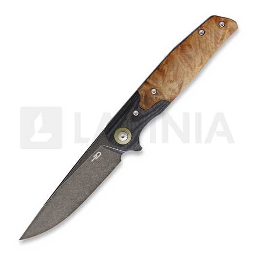 Bestech Ascot - Blackwash - G10 + CF + Lightburl Wood kääntöveitsi, musta