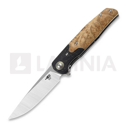 Bestech Ascot - Satin - G10 + CF + Lightburl Wood kääntöveitsi, musta