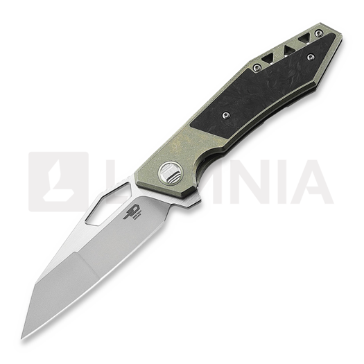 Bestech Fractal - Stonewash + Satin - CF sulankstomas peilis, žalia