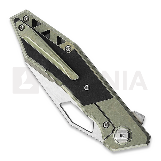 Bestech Fractal - Stonewash + Satin - CF folding knife, green