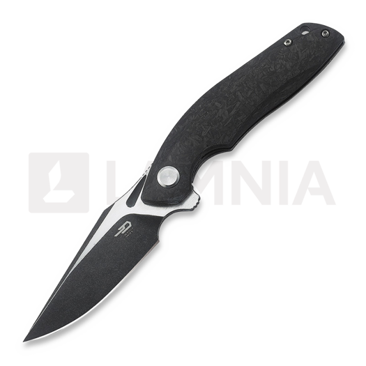 Bestech Ghost - Blackwash + Satin - CF folding knife, black