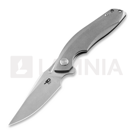 Bestech Ghost - Stonewash + Satin - Titanium kääntöveitsi, harmaa