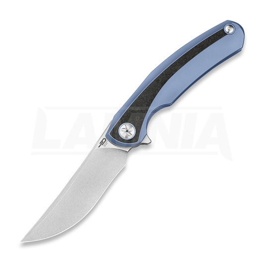 Bestech Sambac - Stonewash + Satin - Titanium + Marble CF folding knife, blue