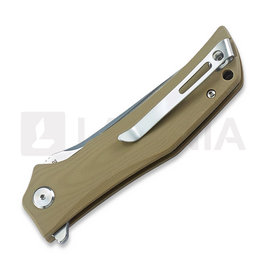 Bestech Scimitar - Stonewash + Satin - G10 sulankstomas peilis, beige