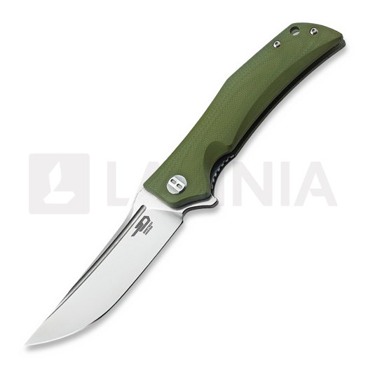 Nóż składany Bestech Scimitar - Stonewash + Satin - G10, zielona
