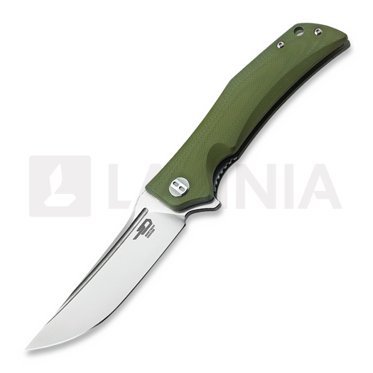 Bestech Scimitar - Stonewash + Satin - G10 folding knife, green