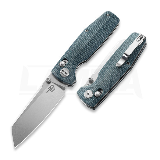 Bestech Slasher - Stonewash - Micarta kääntöveitsi, sininen