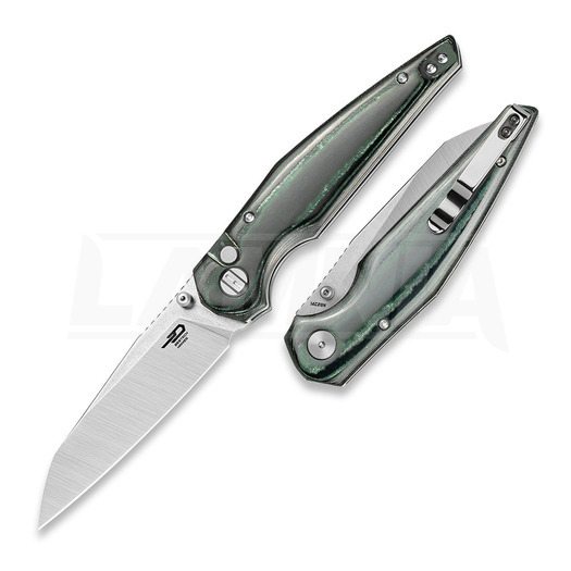 Bestech Snakebird - Satin + Stonewash - Micarta kääntöveitsi, vihreä