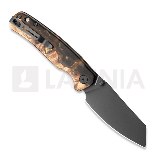 Coltello pieghevole Bestechman Cicada TLL - PVD - Wood + Black & Gold Resin