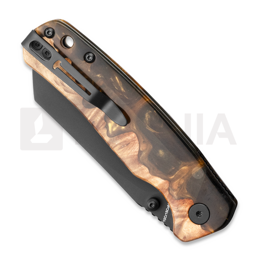 Coltello pieghevole Bestechman Cicada TLL - PVD - Wood + Black & Gold Resin
