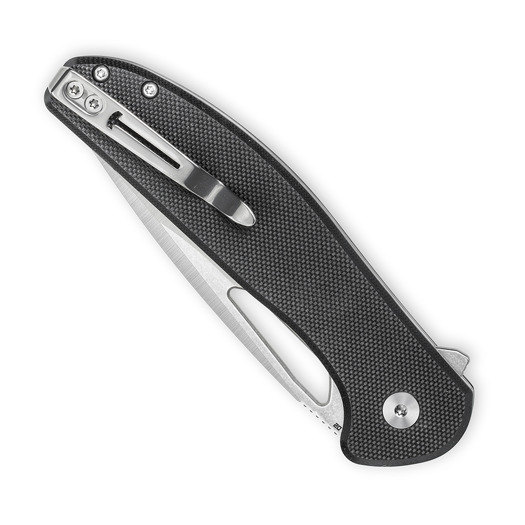 Bestechman Whalefin - Stonewash + Satin - G10 sulankstomas peilis, juoda