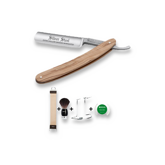 Böker Silver Steel Olive 6/8" + Care Set borotvakés 140610SET