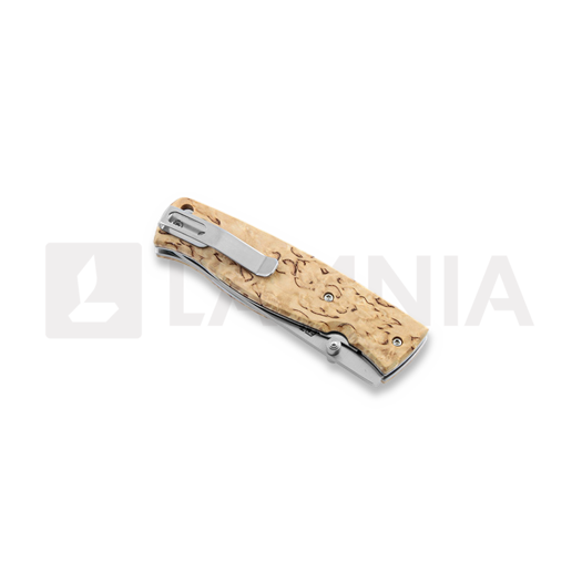 Coltello pieghevole Brisa Birk 75, D2 Scandi, curly birch