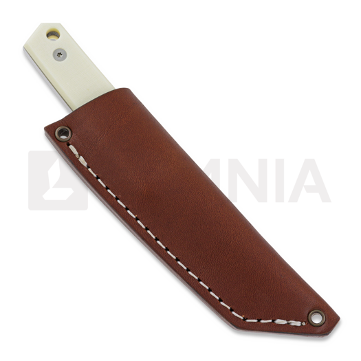 Brisa Kwaiken 90 M390 Scandi 刀, ivory micarta, cognac sheath
