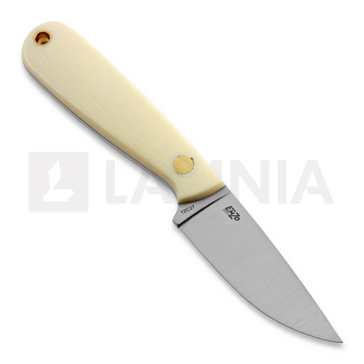 Brisa Necker 70 Full Flat peilis, kabinamas ant kaklo, ivory micarta, leather