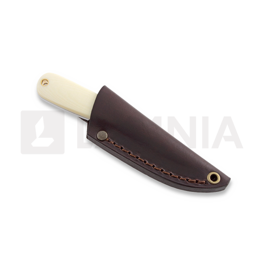 Brisa Necker 70 Full Flat peilis, kabinamas ant kaklo, ivory micarta, leather