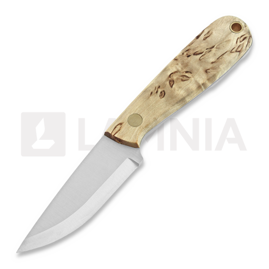 Brisa Necker 70 Scandi neck knife, curly birch, leather