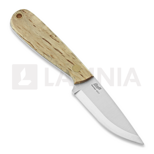 Brisa Necker 70 Scandi neck knife, curly birch, leather
