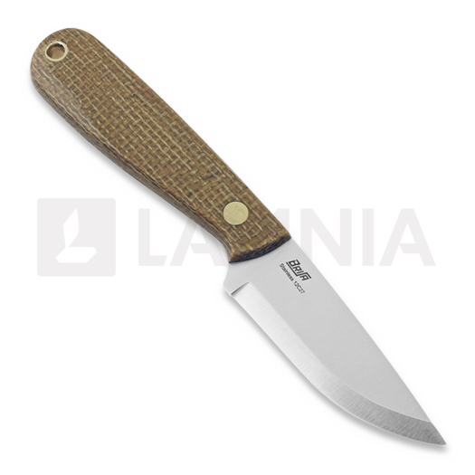Brisa Necker 70 Scandi peilis, kabinamas ant kaklo, mustard micarta