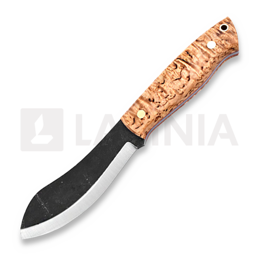 Brisa Nessmuk 125 knife, left, stabilized curly birch