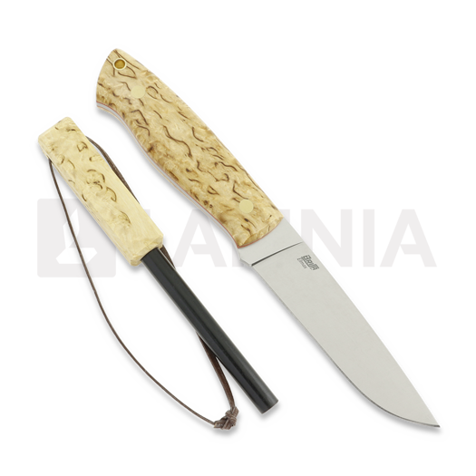 Brisa Trapper 115 knife, Elmax flat, curly birch, firesteel