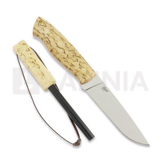 Brisa Trapper 115 knife, Elmax flat, curly birch, firesteel