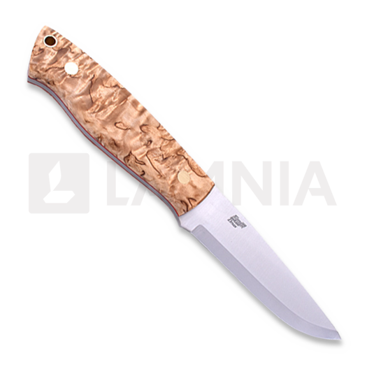 Brisa Trapper 95 knife, Elmax Scandi, curly birch, left