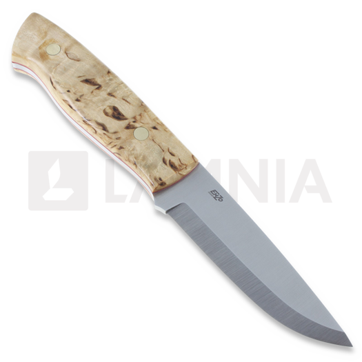 Brisa Trapper 95 medžioklės peilis, O-1 Scandi, Curly Birch, firesteel