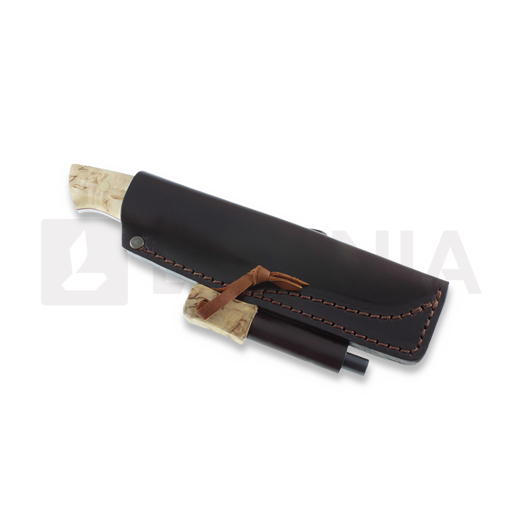Coltello da caccia Brisa Trapper 95, O-1 Scandi, Curly Birch, firesteel