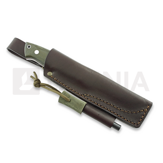 Brisa Trapper 95 puukko, O1 Flat, firesteel, vihreä