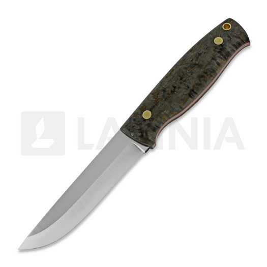 Brisa Trooper 115 puukko, scandi, black stab. curly birch, firesteel