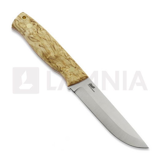 Brisa Trooper 115 刀, scandi, stab. curly birch, firesteel