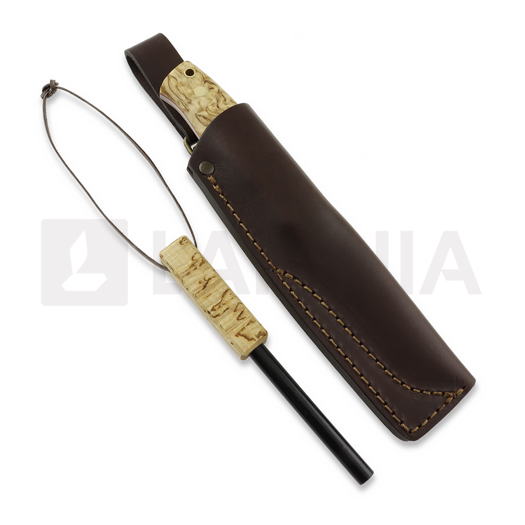Brisa Trooper 115 刀, scandi, stab. curly birch, firesteel